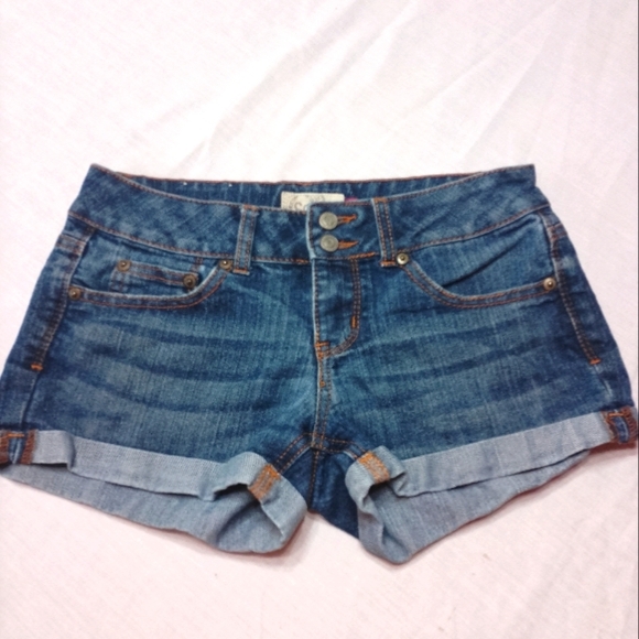 SO Double Button Denim Jeans Shorts Cuffs - Picture 1 of 3